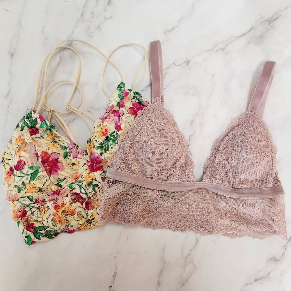 BUNDLE (2) Victoria's Secret Bralette Pink Floral Lace Summer Women's XS-S